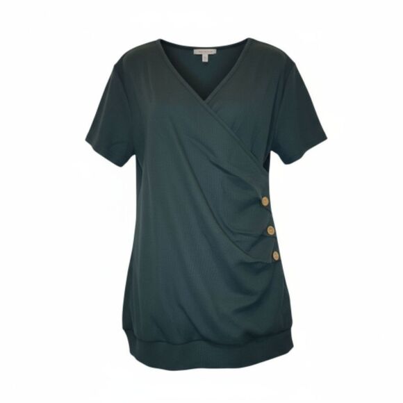 Green Love2Mi Waffle Knit Short Sleeve Faux Wrap Top - NWT - Picture 4 of 10